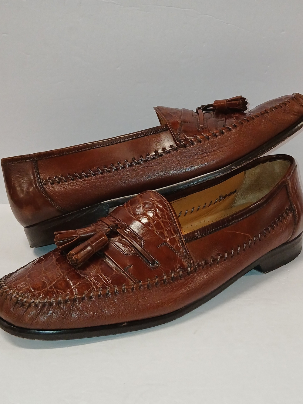 Mezlan Costa Brown Leather Crocodile Dress Loafer Slip-On Shoes Men Size 11.5 M
